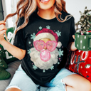  Graphic Tee, Tshirt, Christmas, Holiday, Bows, Bubblegum Santa