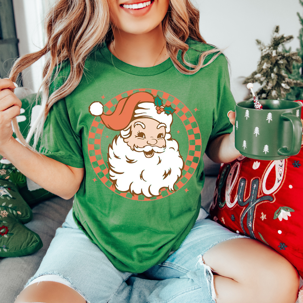 Graphic Tee, Tshirt, Christmas, Holiday, Santa Checkers