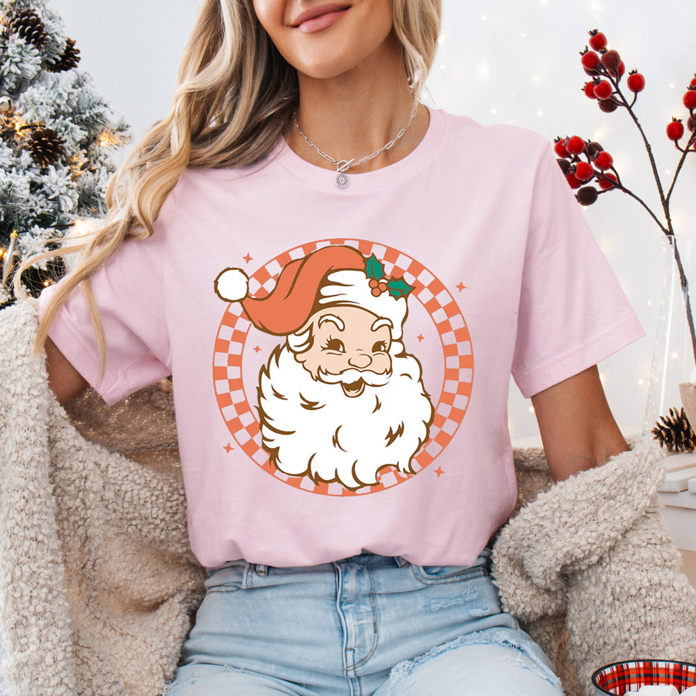 Graphic Tee, Tshirt, Christmas, Holiday, Santa Checkers