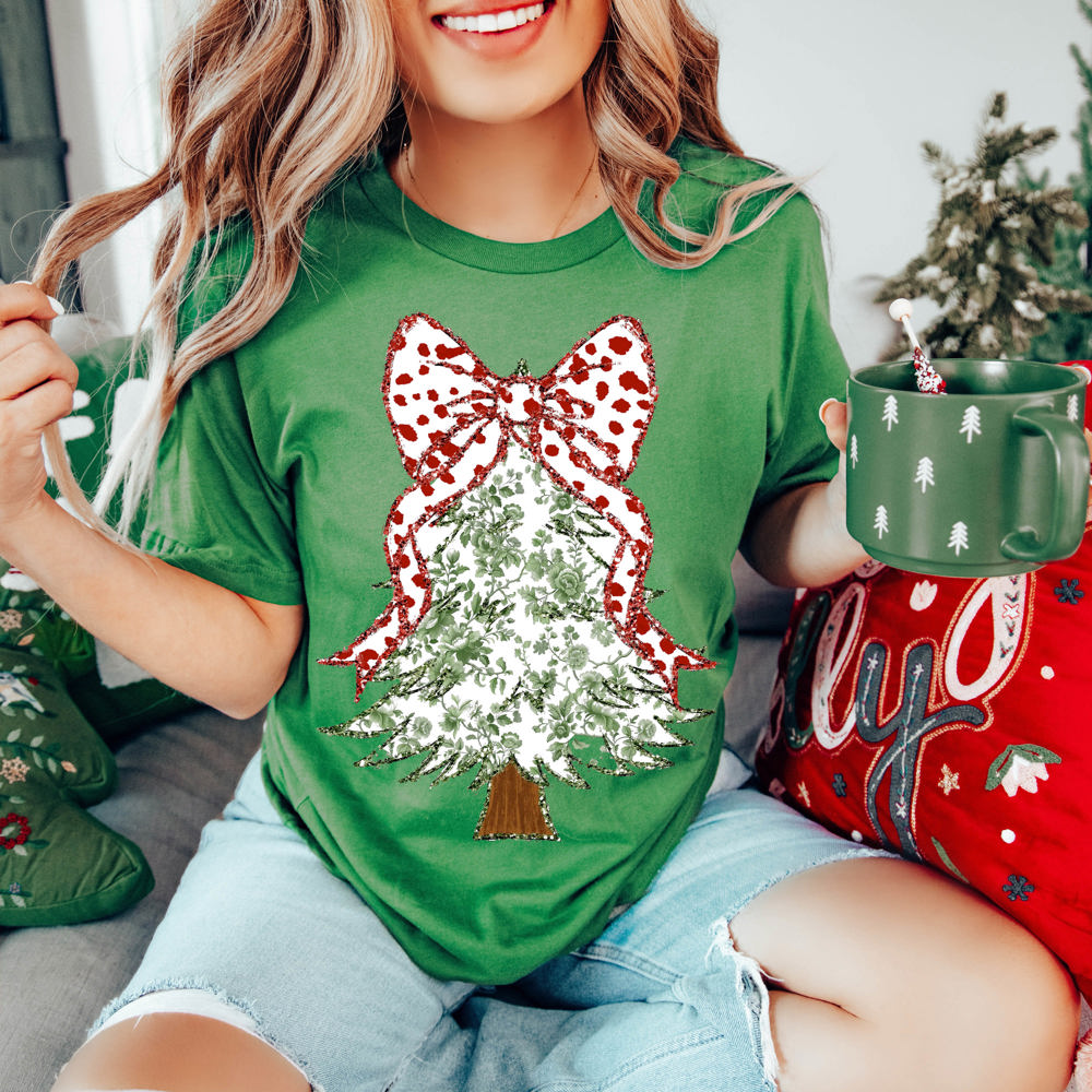 Graphic Tee, Tshirt, Christmas, Holiday, Bows, Toile Tree 