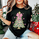  Graphic Tee, Tshirt, Christmas, Holiday, Bows, Trees, Leopard, Pink