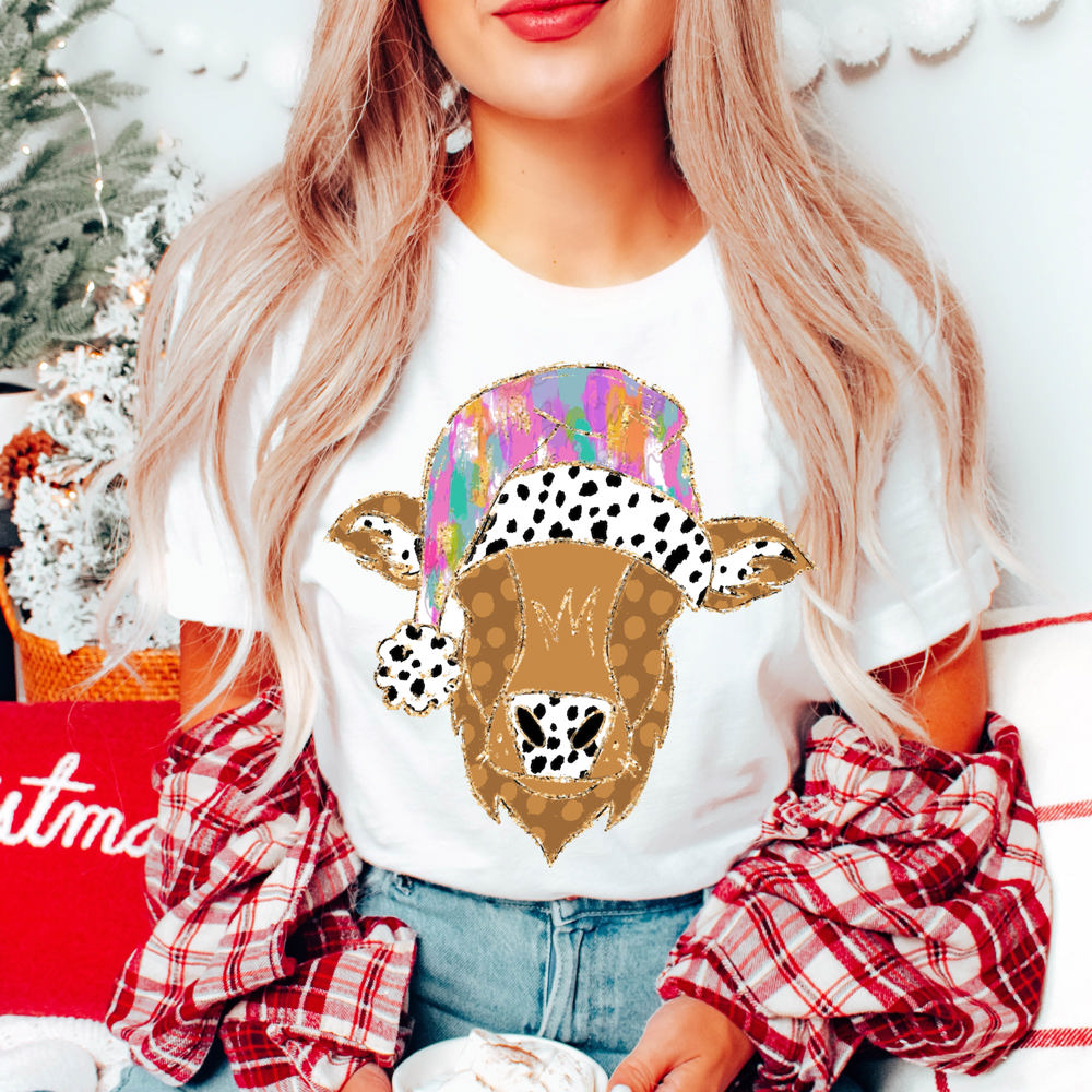 Graphic Tee, Tshirt, Christmas, Holiday, Pink Cow