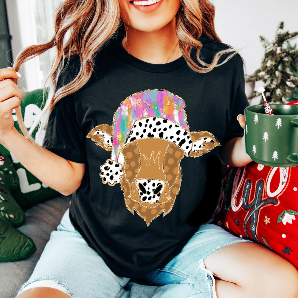 Graphic Tee, Tshirt, Christmas, Holiday, Pink Cow