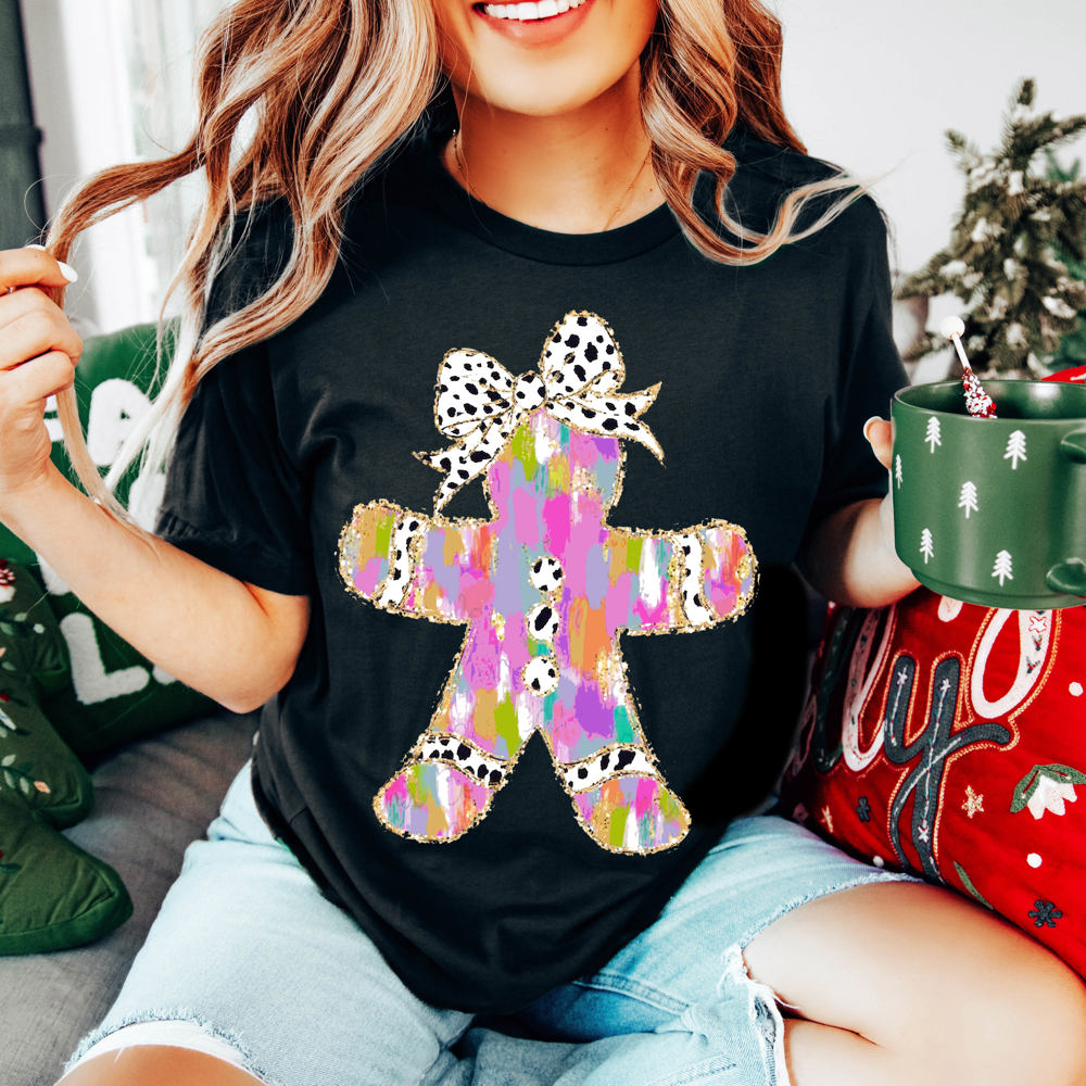 Graphic Tee, Tshirt, Christmas, Holiday, Bows, Watercolor Gingerbread