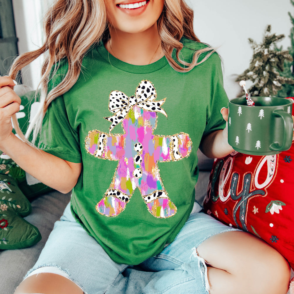 Graphic Tee, Tshirt, Christmas, Holiday, Bows, Watercolor Gingerbread