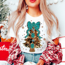  Graphic Tee, Tshirt, Christmas, Holiday, Bows, Trees, Western, Leopard, Turquoise