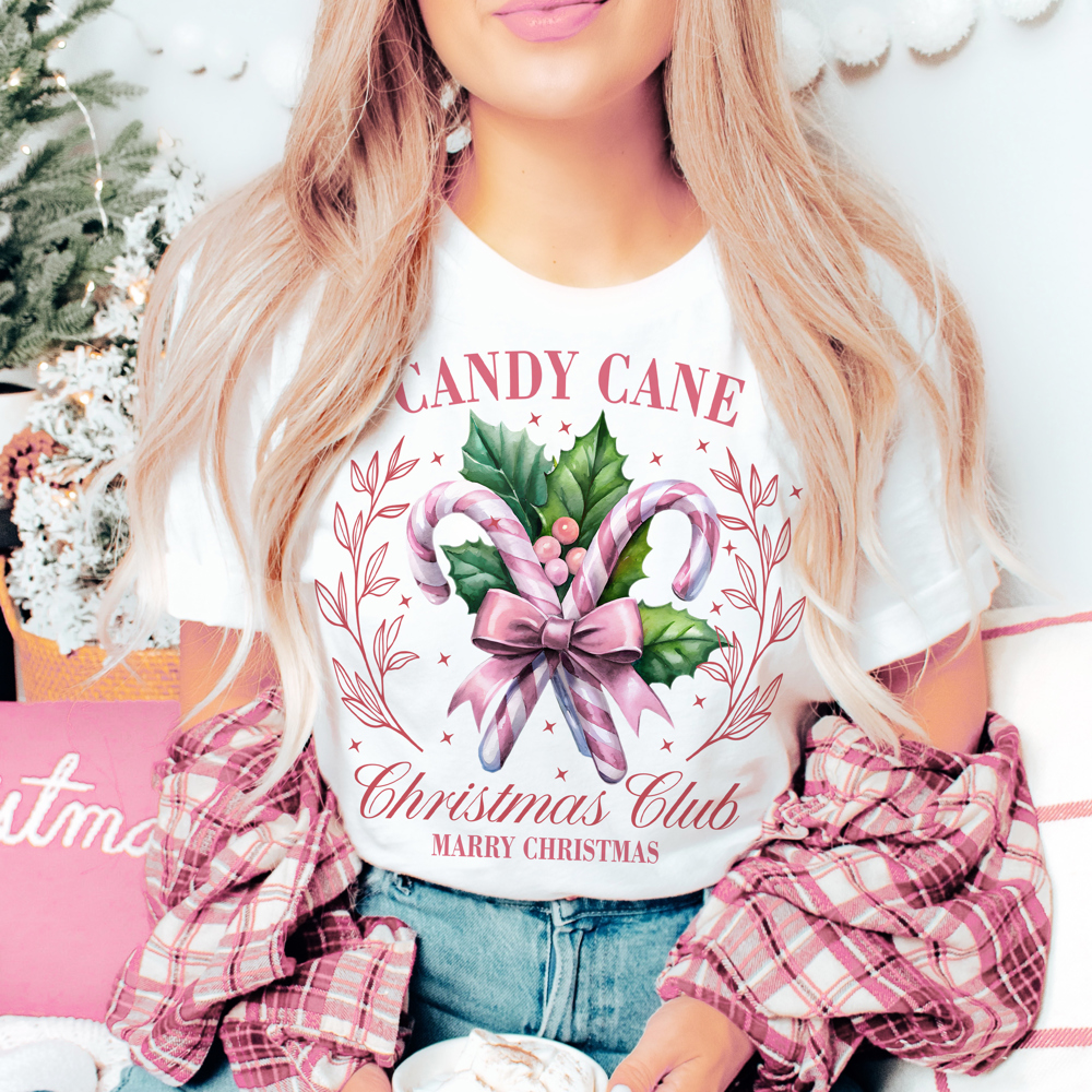 Graphic Tee, Tshirt, Christmas, Holiday, Bows, Candy Cane Club