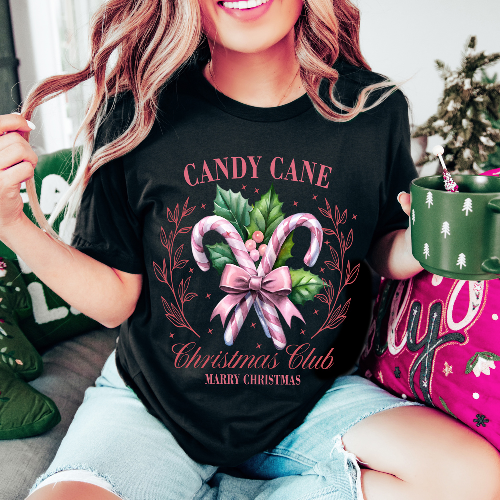 Graphic Tee, Tshirt, Christmas, Holiday, Bows, Candy Cane Club