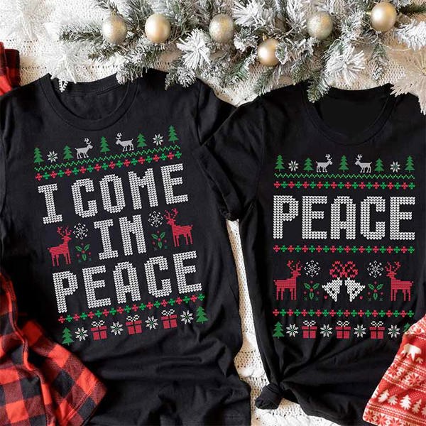 Graphic Tee, Tshirt, Funny Cheeky Couples Christmas Matching Shirts, I Come In Peace