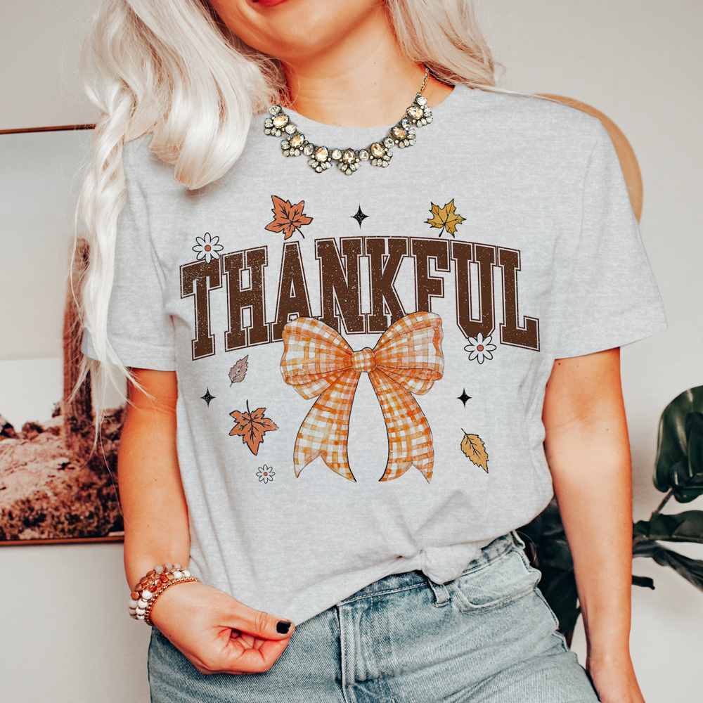 Graphic Tee, Tshirt, Fall, Bow, Autumn, Pumpkin, Thankful, Plus Sizes