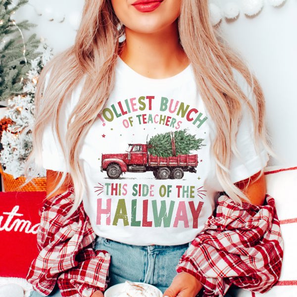 Graphic Tee, Tshirt, Christmas Vibes, Holiday, Jolliest Teacher Side of Hallway