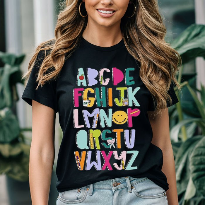 Graphic Tee, Tshirt, Teacher Shirt, Alphabet, Daycare, Preschool