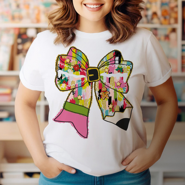 Graphic Tee, Tshirt, Teacher, Christmas, Holiday Bow, Plus Sizes