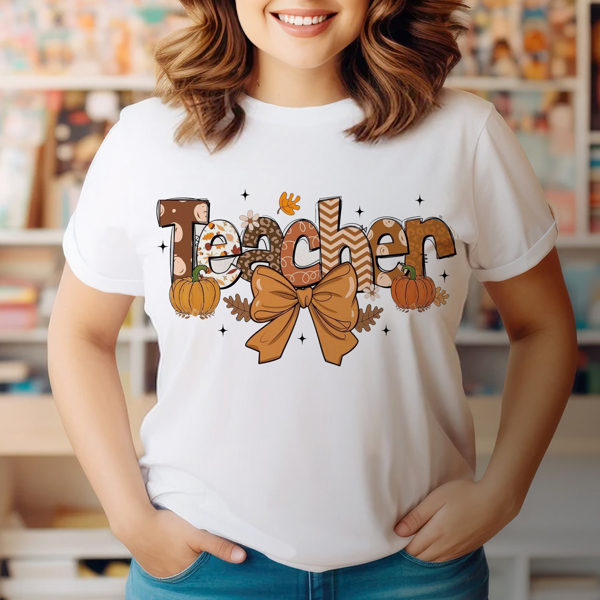 Graphic Tee, Tshirt, Fall, Bow, Autumn, Pumpkin Teacher, Plus Sizes