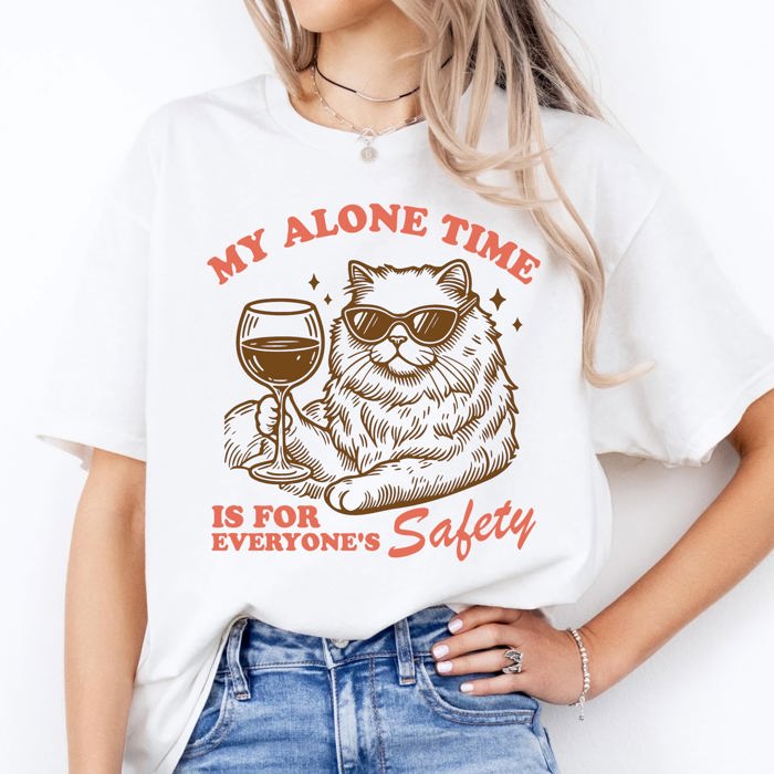 Graphic Tee, Tshirt, Retro Vintage Design, Funny, Cheeky, Alone Wine Time Safety