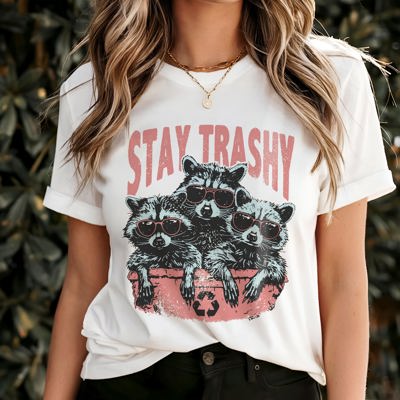 Graphic Tee, Tshirt, Retro Vintage Design, Funny, Cheeky, Stay Trashy Raccoons