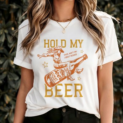 Graphic Tee, Tshirt, Retro Vintage Design, Funny, Cheeky, Hold My Beer Cowgirl