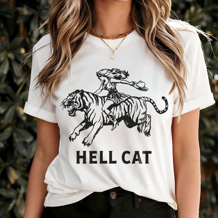 Graphic Tee, Tshirt, Retro Vintage Design, Funny, Cheeky, Hell Raiser, Tiger, Cowgirl