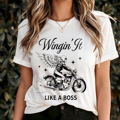 Graphic Tee, Tshirt, Retro Vintage Design, Wingin It Like A Boss, Motorcycle, Girl Boss