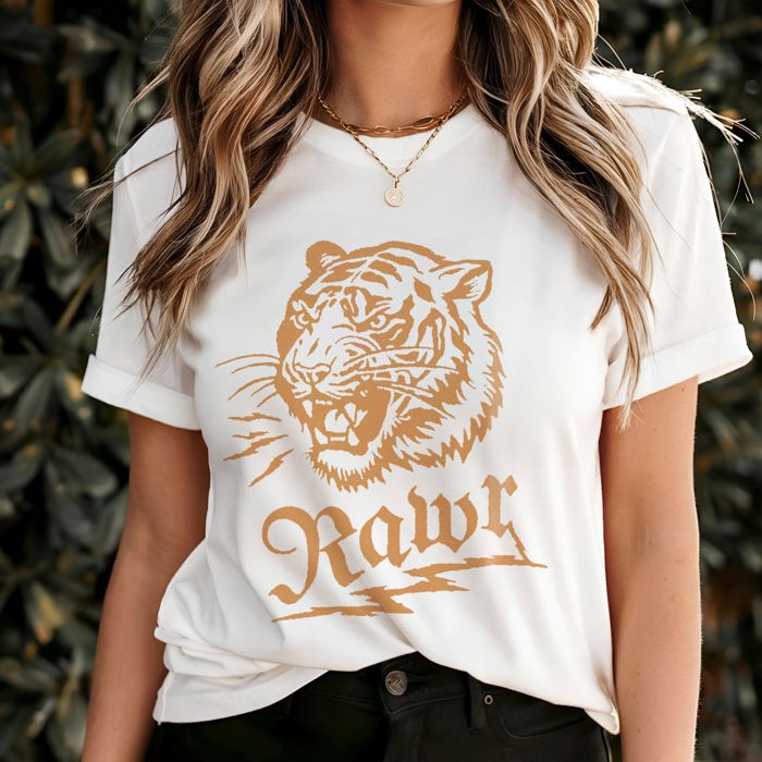 Graphic Tee, Tshirt, Retro Vintage Design, Funny, Cheeky, Tiger Rawr