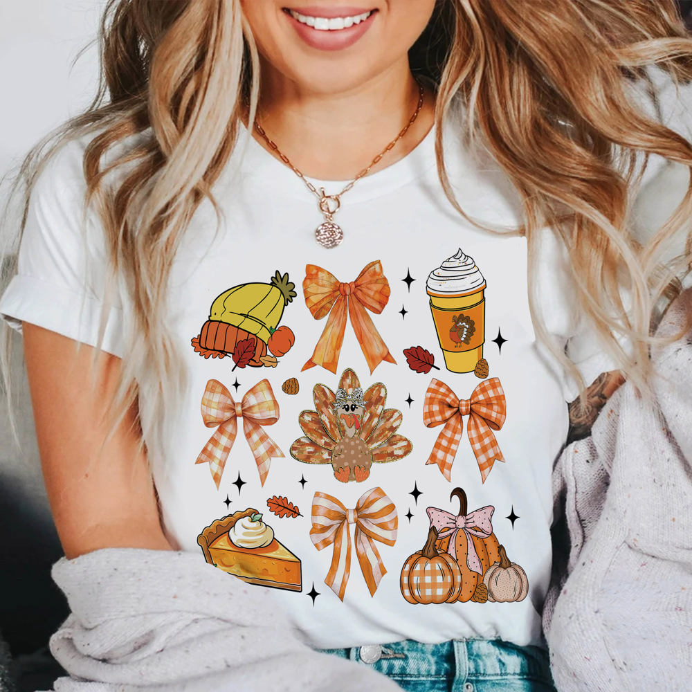 Graphic Tee, Tshirt, Thanksgiving, Fall, Bows, Plus Sizes