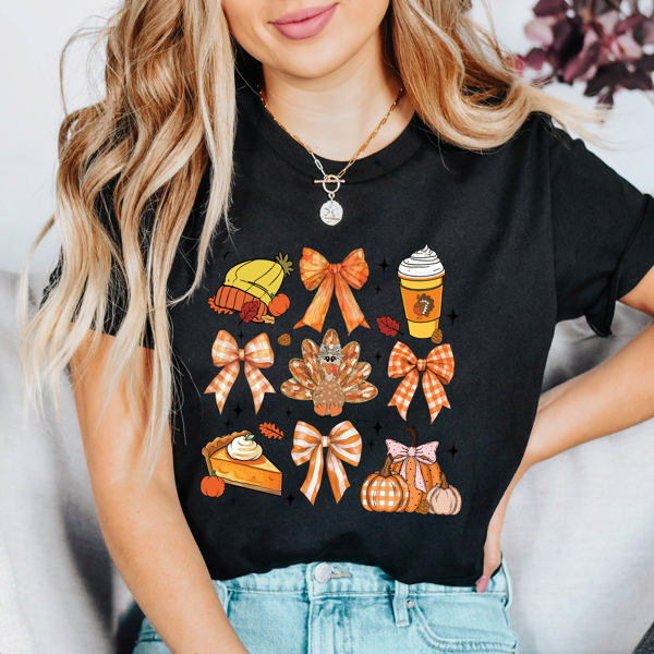 Graphic Tee, Tshirt, Thanksgiving, Fall, Bows, Plus Sizes