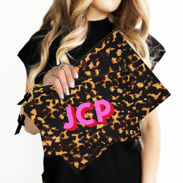 Custom Accessory Zip Bag, Travel Pouch, Makeup Bag, Tortoise Shadow Initial