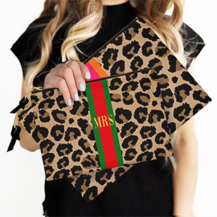 Custom Leopard Zip Accessory Bag, Personalized Travel Pouch,