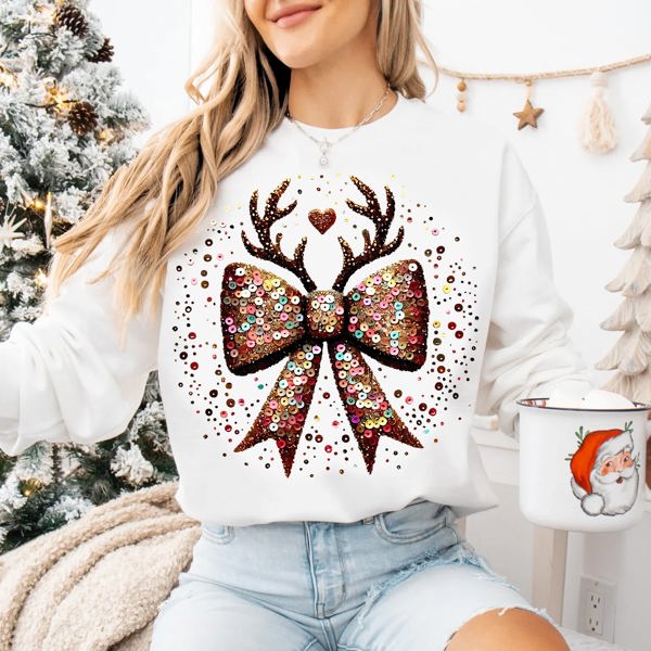 Graphic Sweatshirt, Christmas Holiday Design Sequins Reindeer