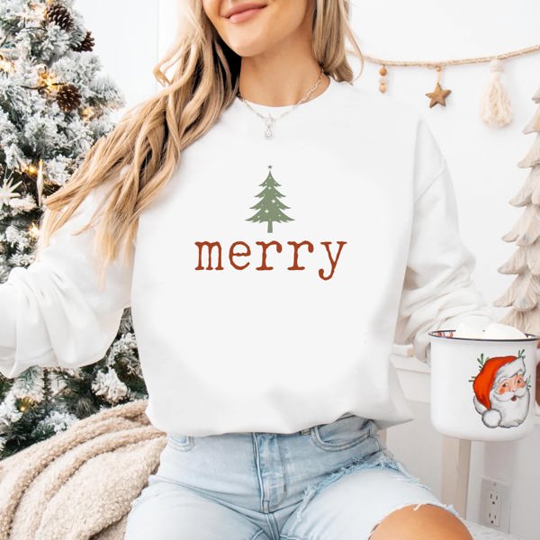 Graphic Sweatshirt, Christmas Holiday Merry Tree