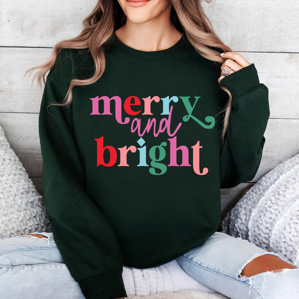 Graphic Sweatshirt, Christmas Holiday Design Merry and Bright