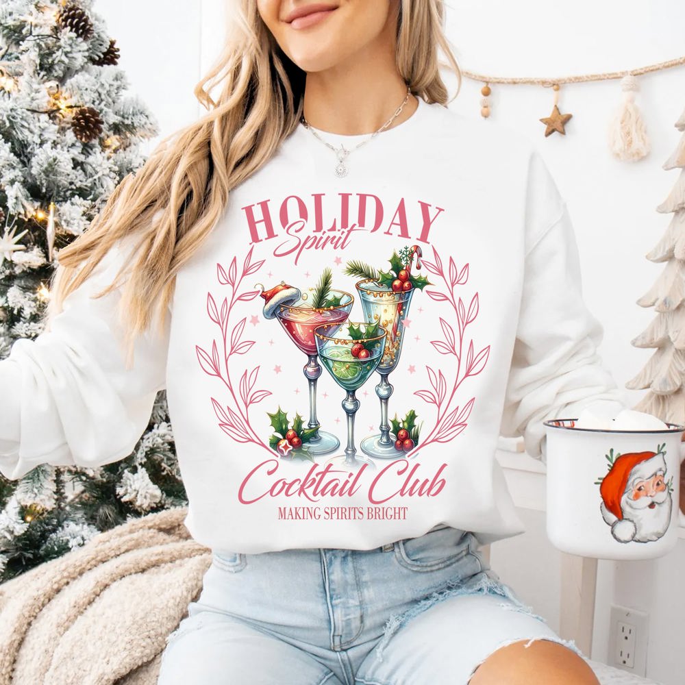 Graphic Sweatshirt, Christmas Holiday Spirit Cocktail Club