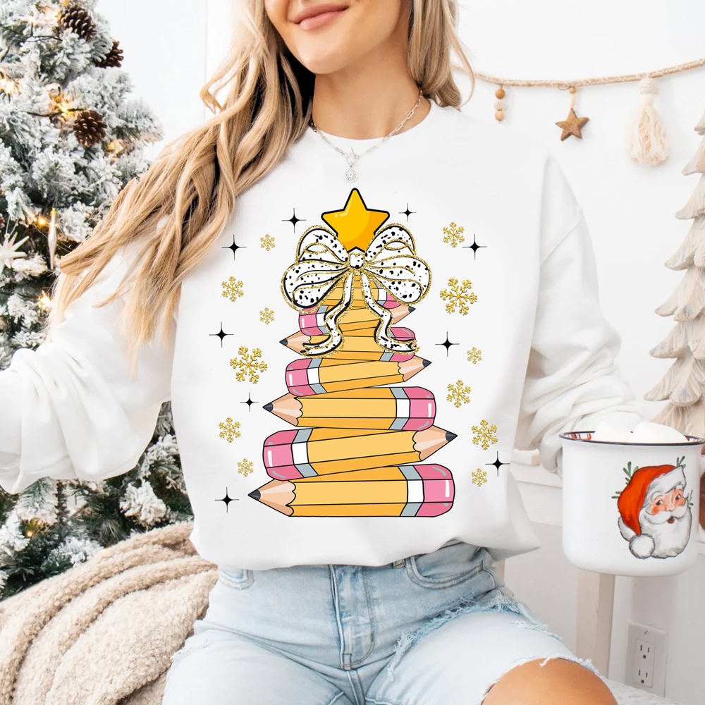 Graphic Sweatshirt, Christmas Holiday, Teacher, Pencil Tree