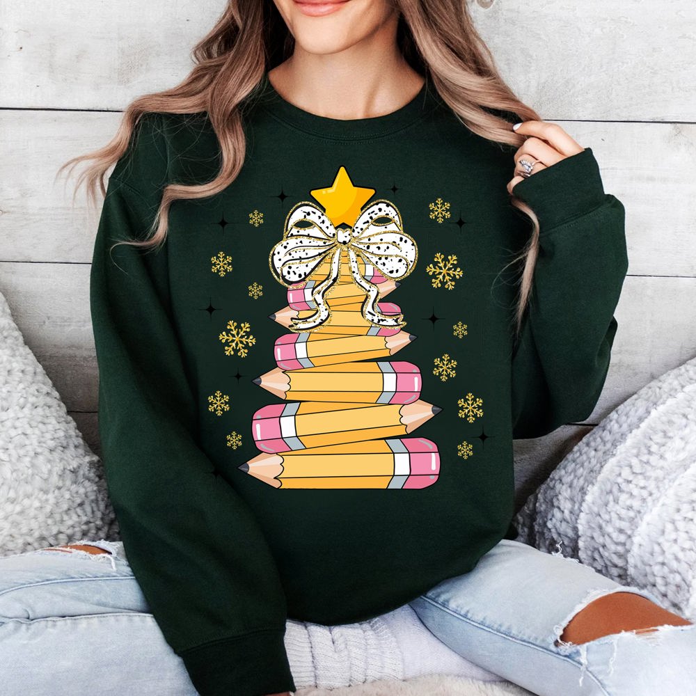 Graphic Sweatshirt, Christmas Holiday, Teacher, Pencil Tree