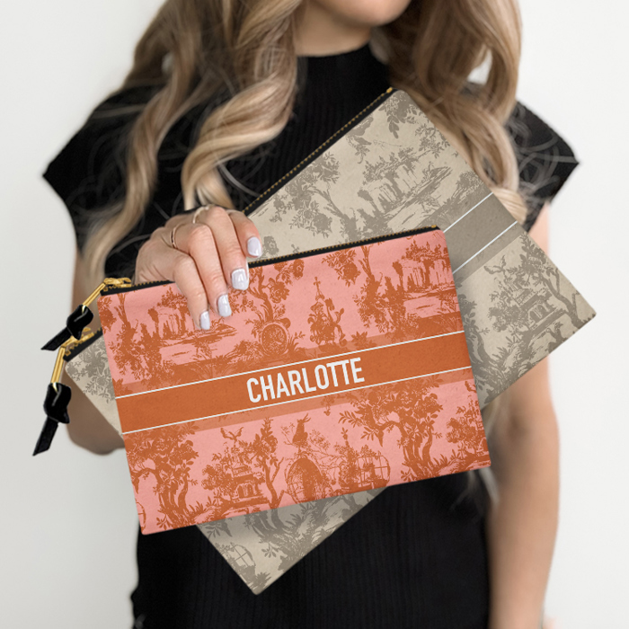 Custom Accessory Zip Bag, Travel Pouch, Makeup Bag, Toile Designer Stripe