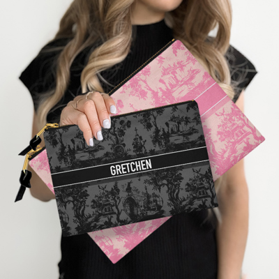 Custom Accessory Zip Bag, Travel Pouch, Makeup Bag, Toile Designer Stripe