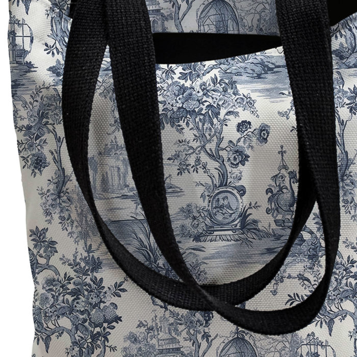 Personalized Toile Designer Stripe Tote Bag, Blue and Pink Toile