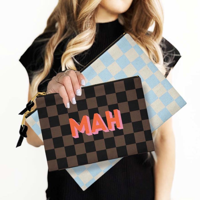 Custom Accessory Zip Bag, Travel Pouch, Makeup Bag, Checker Designer Stripe