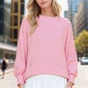 Small PINK WAFFLE LONG SLEEVE CROP TOP