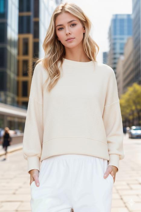 WAFFLE LONG SLEEVE CROP TOP