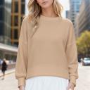 Small TAUPE WAFFLE LONG SLEEVE CROP TOP