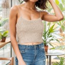 Small TAUPE STRAP RIB TANK CROP TOP