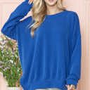 S-M ROYAL BLUE WAVE RIB OVERSIZED SWEATSHIRT WITH SIDE SLIT