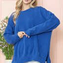 S-M ROYAL BLUE WAVE RIB OVERSIZED SWEATSHIRT WITH SIDE SLIT