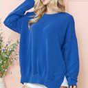 S-M ROYAL BLUE WAVE RIB OVERSIZED SWEATSHIRT WITH SIDE SLIT