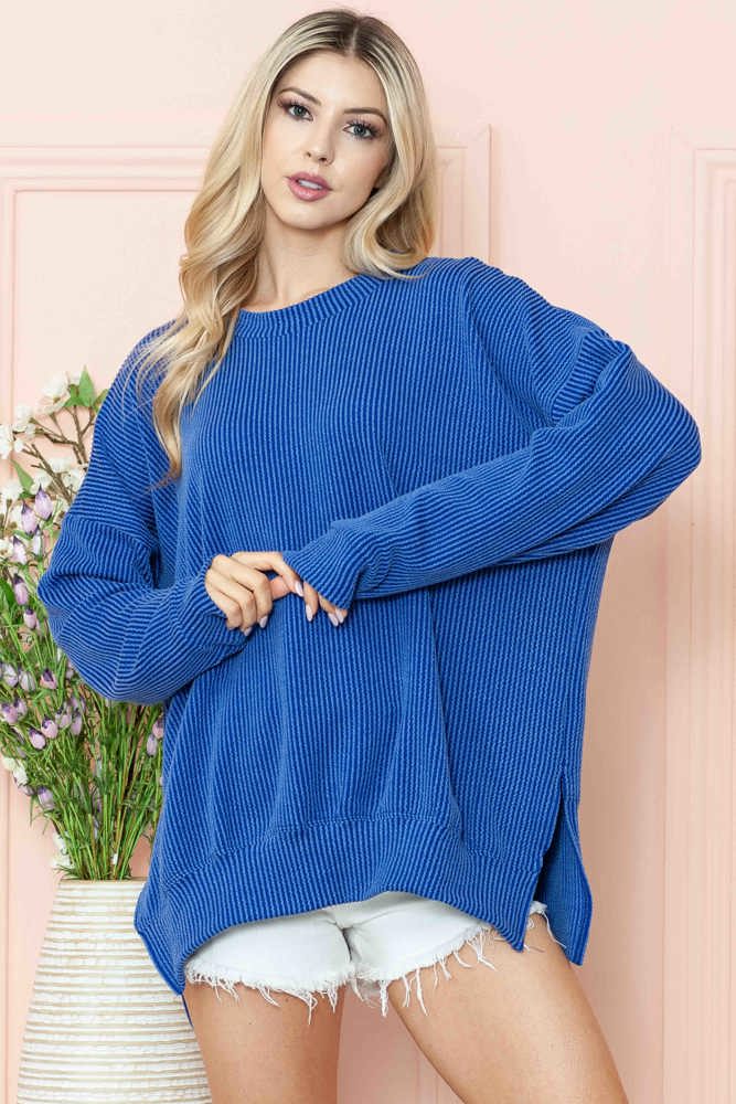 WAVE RIB OVERSIZED SWEATSHIRT WITH SIDE SLIT