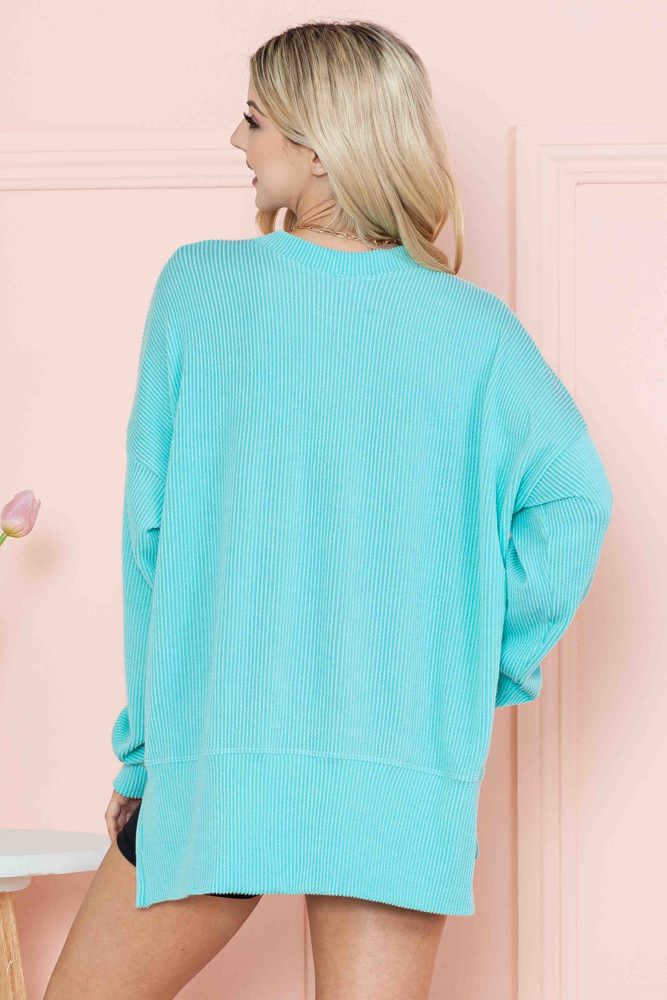 WAVE RIB OVERSIZED SWEATSHIRT WITH SIDE SLIT