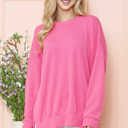 S-M FUCHSIA WAVE RIB OVERSIZED SWEATSHIRT WITH SIDE SLIT