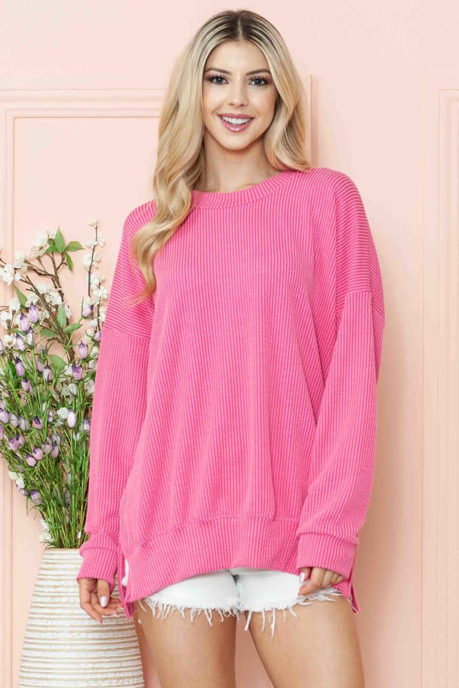 WAVE RIB OVERSIZED SWEATSHIRT WITH SIDE SLIT