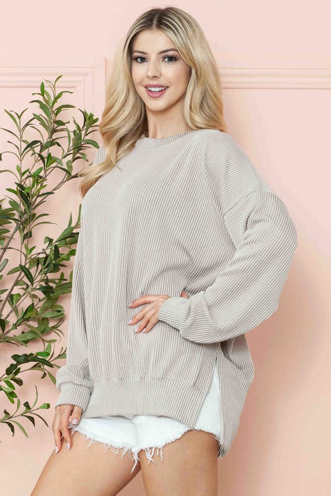 WAVE RIB OVERSIZED SWEATSHIRT WITH SIDE SLIT